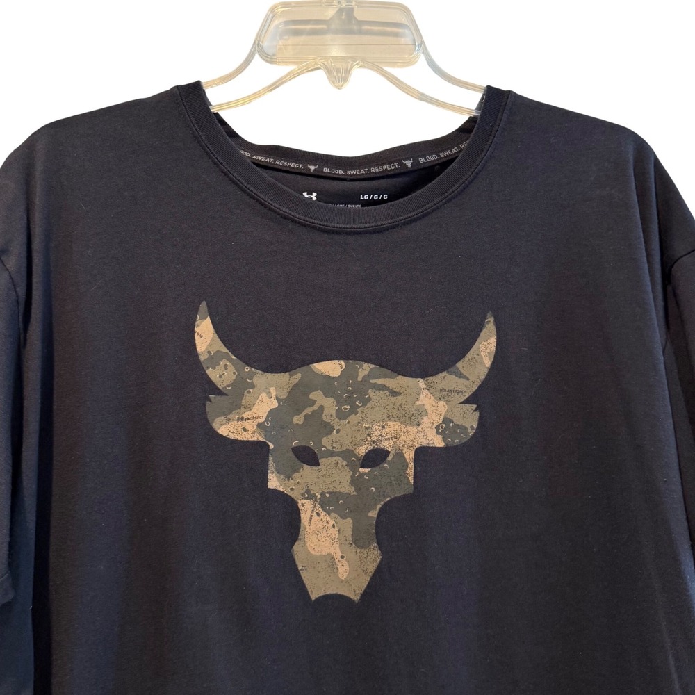 Under Armour Project Rock Bull Camo Graphic T-Shirt Black Mens Large - Picture 2 of 5